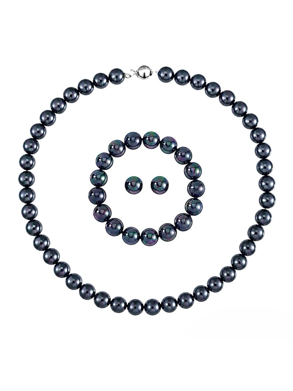 Black Pearl Necklace Bracelet & Earring Set